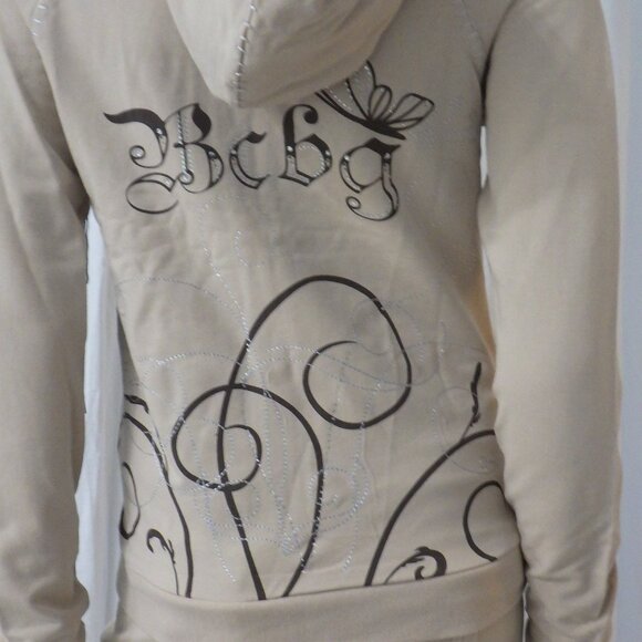 NWT BCBG sz SM LG XL 95% cotton BEIGE & BROWN STUDDED 2 PIECE TRACKSUIT - Picture 14 of 14